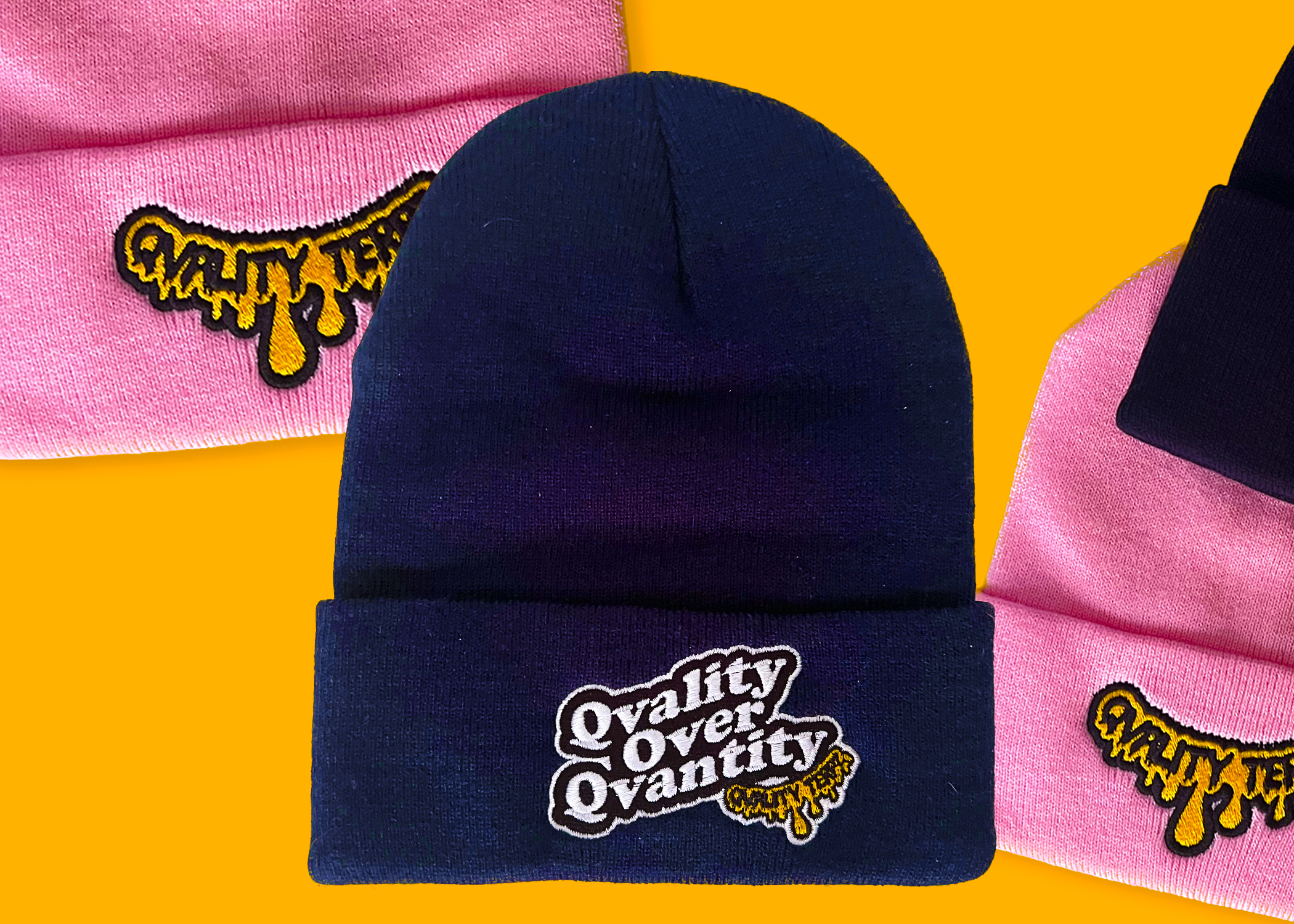 qvality terpz navy blue and light pink beanies